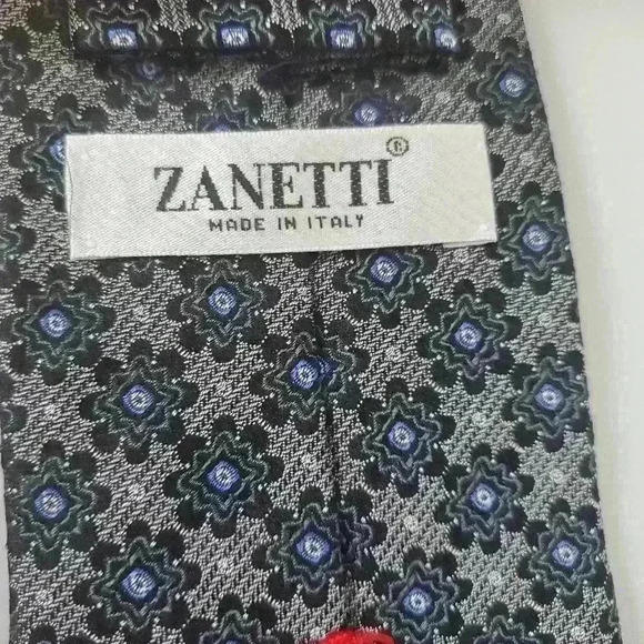 ZANETTI grey/silver with navy flowers tie. 100% silk. Made in Italy. - Picture 4 of 8